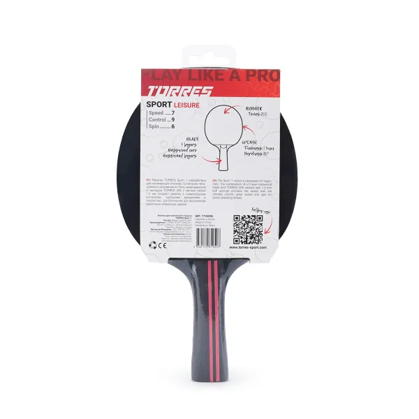 Ракетка для н/т TORRES Sport 1*, TT23005 для любителей, накладка 1,5 мм, конич. ручка за 991.10 ₽ в Мурманске