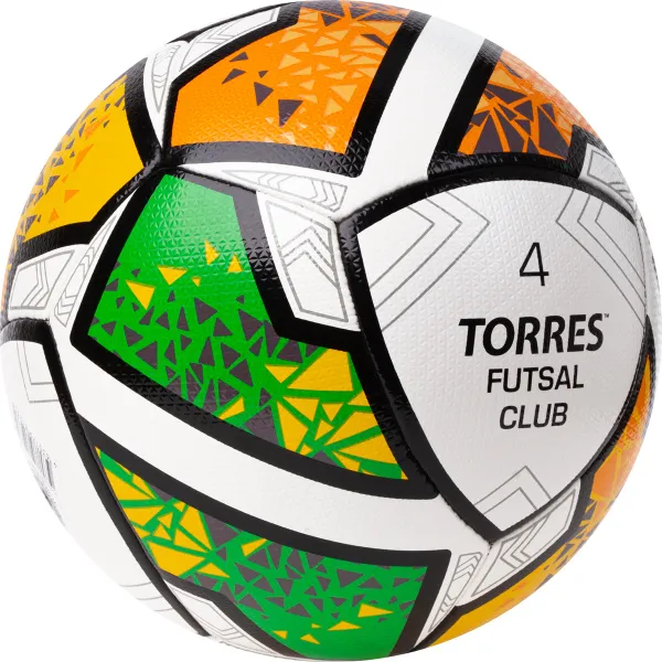 Мяч футзал. TORRES Futsal Club, FS323764, р.4, 10 пан. ПУ, 4 под. сл, гибрид. сш. бело-зел-оранж за 2&nbsp;264.40 ₽ в Мурманске