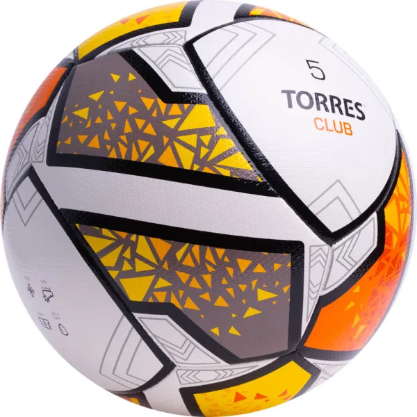 Мяч футб. TORRES Club, F323965, р.5, 10 пан., ПУ, гибрид. сшив, бел-оранж-желт за 2&nbsp;225.30 ₽ в Мурманске